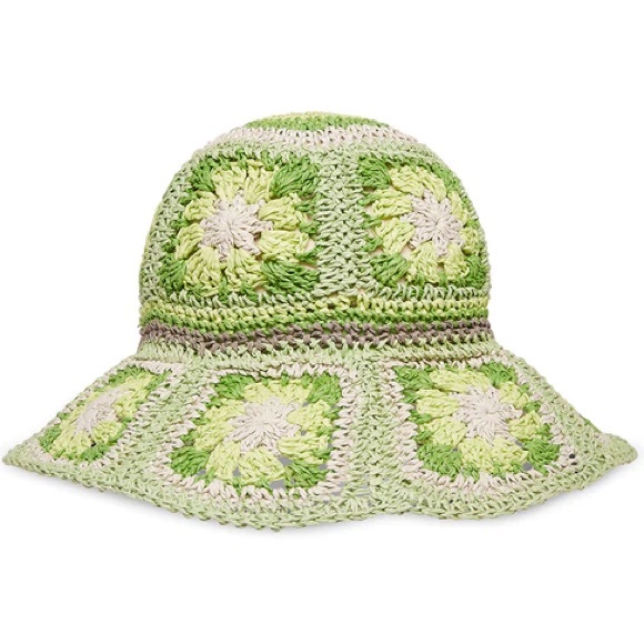 Steve Madden Green Crocheted Paper Yarn Scalloped Brim Bucket Hat OS - Picture 1 of 12